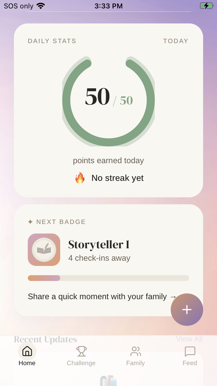 Huddle home screen with daily check-in stats
